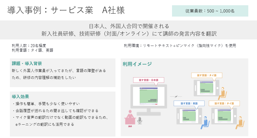 導入事例：サービス業A社様（Clovenet 多言語対訳支援サービス）